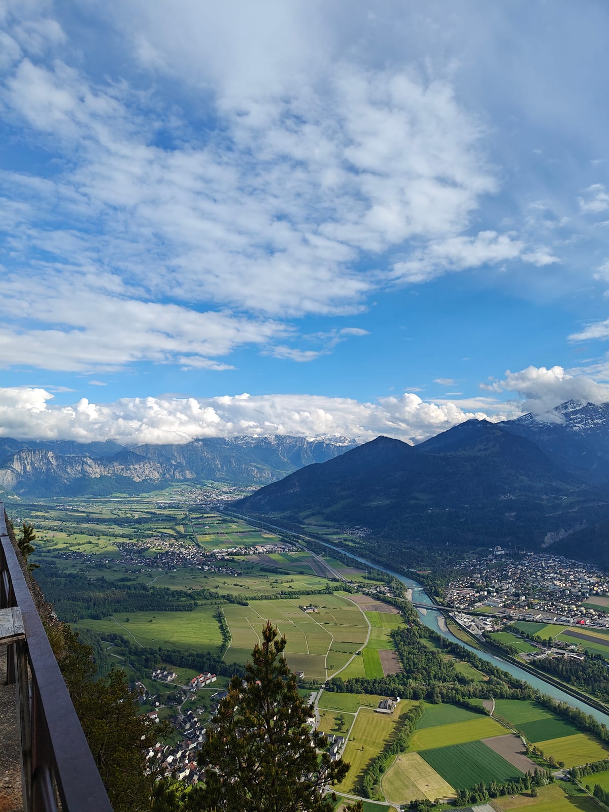 Wide panorama of the Rhine Valley from the Regitzerspitz summit