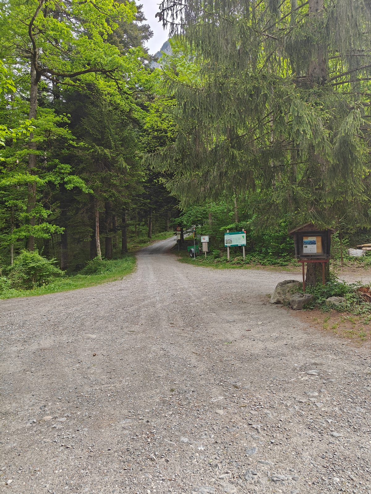 Gravel parking area and info board at the St. Luzisteig trailhead